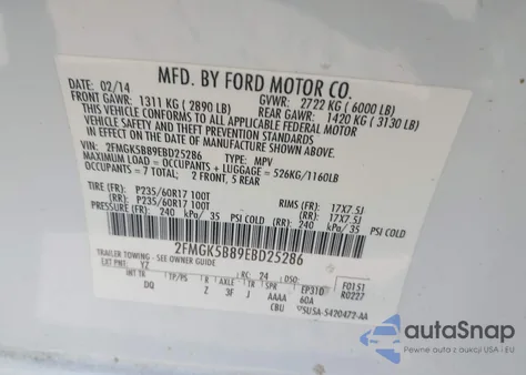 2014 Ford Flex Se из США, поврежденный, VIN 2FMGK5B89EBD25286